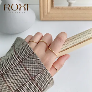 ROXI 925 Sterling Sølv Ringe for Kvinder Minimalistisk Ansigt Finger Ring Erklæring Justerbar Tynd Ring Bryllup Smykker Gaver
