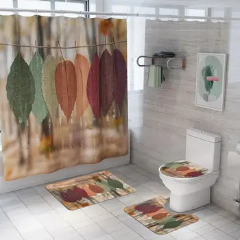 4-Delt Bad Badeværelse Indretning Badeforhæng+Non-Slip Tæppe+Toilet Låg Cover+Bademåtte Bad Tilbehør
