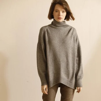 Cashmere sweater kvinder, høj krave løs dovne stil sweater kvindelige fall winter stykke tyk strik top shirt
