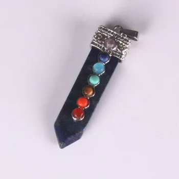12pcs 7 Farverige Sten Perler Reiki Chakra Healing Pendul Charms Fladskærms Punkt Lapis lazuli Amatista Amulet Vedhæng Gratis Fragt