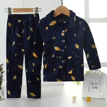 Ny 2020-Kids Drenge Piger Efterår og Vinter Holde Varm Skjorte Pyjamas Sæt Tegnefilm Print Revers Toppe med Bukser Sovende Sæt Tøj