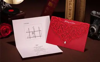 Wishmade Rød Laser Cut Wedding Invitation-Kort, Kinesisk Stil og Klassisk Design Karton for Ægteskab, Bridal Shower Invitation,100pcs