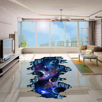 3D-Planet Sci-Fi Wall Sticker Vindue Dolphin Haj Soveværelse Tapet Stue selvklæbende Dekorative Maleri Papel Tapiz