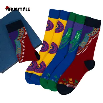 3 Par/pakke Kvinder Sokker Afrikanske Udskrive Stribet Gitter Design Farverige Bløde Sokker Fritid Skateboard Sokker Sjov Gave wyb468