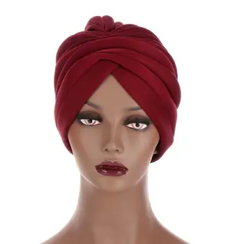 Nye Headwraps hatte til kvinder Solid Twist Flæsekanter Bomuld Chemo Caps Huer Turban Hovedbeklædning Huer til Kræft