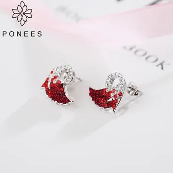 PONEES Nye Design Crystal Swan Øreringe Hvid/Rød Rhodium Farve Stud Øreringe Til Kvinder Mode Smykker