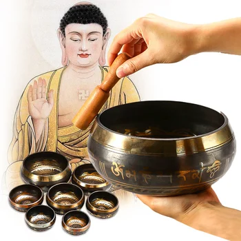 7 Størrelse Tibetanske Syngeskål Meditation, Buddhisme Bell Hånd Hamrede Yoga Kobber Lyd Terapi Chakra Syngende Skål