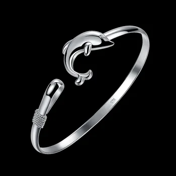 925 Sterling Sølv Delfin Cuff Armbånd &Øreringe Til Kvinder Mode Elegante Smykker sl145