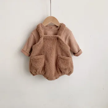 Piger og Drenge Buksedragt 2020 Nye Efterår/Vinter Baby Dobbelt Lomme Furry Overalls børnetøj