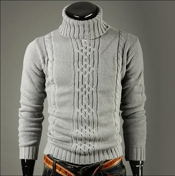 Efterår og Vinter Fashion Tøj Mænds Sweater med Høj Revers Pullover Jacquard Sweater Mænd Linned Turtle Neck Sweater Mænd Tøj
