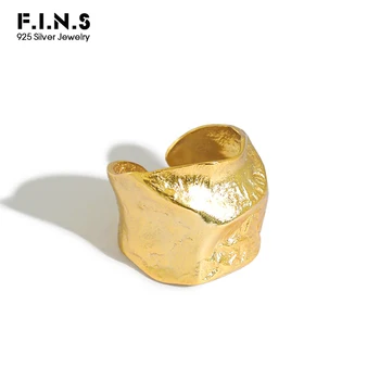 F. I. N. S Uregelmæssige INS Kvinder Sølv Ringe 925 Ujævn Overflade S925 Sterling Sølv Ring Bredt Struktureret Finger Ringe til Mænd