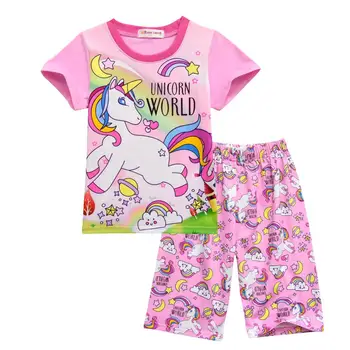 2-8T børnetøj Kids Unicorn T-shirt + Bukser Drenge Piger 2 Stk Tøj Til Baby Sommeren Afslappet Hjem Bære Tegnefilm Pyjamas
