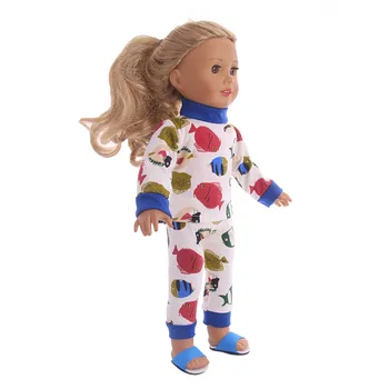 1 Sæt Bomuld Pyjamas Fisk Mønster Dukke Tøj Til 18 Tommer American Doll & Ny Født Baby På 43 Cm,Vores Generation,Dukker Tøj