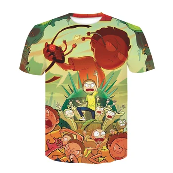 Forår Og Efterår Nye T-shirt Animationsfilm Rick 3d-Print-T-shirt Harajuku kortærmet T-shirt Tegnefilm Løse Korte Ærmer Sjove Top Street