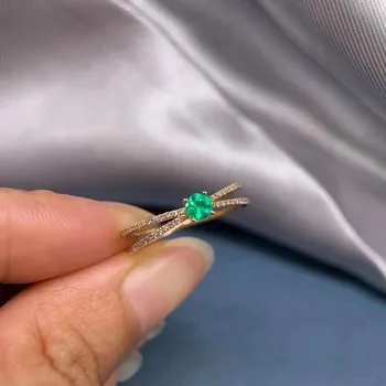 Naturlige Smaragd Ring 925 Sølv Damer Ring Luksuriøs Atmosfære Værdig og Elegant på 3,5*3,5 mm
