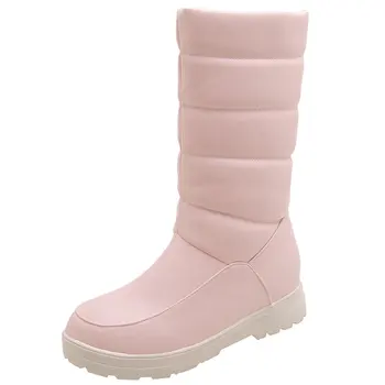 Lloprost ke 2019 Mode Kvinde Sko Plisserede Varm Blød Tyk Midten af Kalv Sne Støvler Med Hæl Plus Size 50 Pink Hvid Søde Støvler