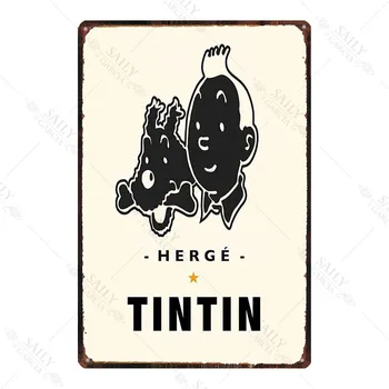 Vintage Style Pub Tegn Metal Tintin Tegnefilm Plader Børnehave Kids Room Decor Metal Væg Kunst Tintin Tin Tegn til stuen