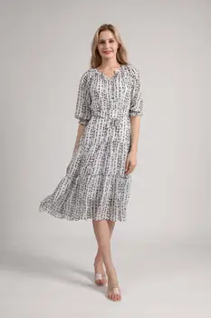 2020 Ny ankom mode Høj talje snøre sort og hvid silk dress høje ende print kjole