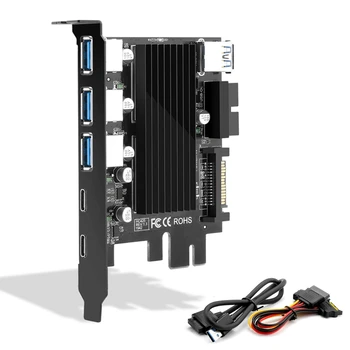 USB 3.0-Type C PCI-E udvidelseskort 5 Porte Adapter Eksterne Controller Hurtig 19Pin Kabel-SATA Power Stik Ledning
