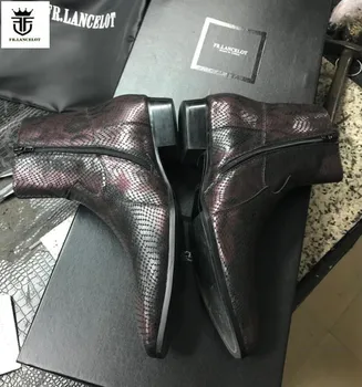 FR.LANCELOT 2020 nye Ankel Støvler Høje ende slangeskind print læder boot Vintage Style Mænd zip Korte Støvler op mix farve mænd støvler