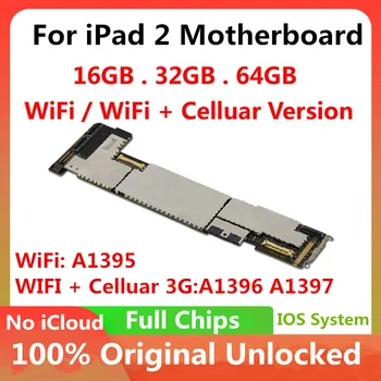 Original Bundkort Til iPad 2 WIFI Bundkortet A1395 / WiFi +Min 3G Version A1396 A1397 Ulåst Logic Board Gratis iCloud