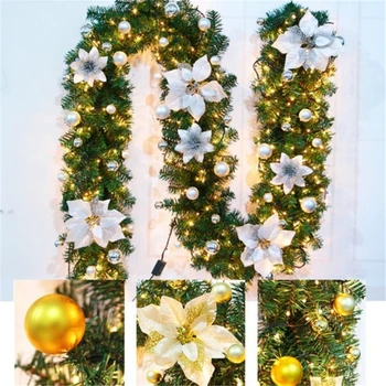 Julepynt Garland Dekoration Rattan Lys Krans Pejs Mantel Trapper Væggen, Døren Pine Xmas Tree LED Lys Indretning
