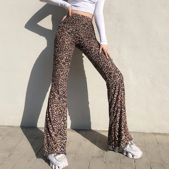 Weekeep Leopard Print Bukser Womens Fashion Party Club Streetwear Wide-Ben Bukser, Casual Vintage Sweatpants Efteråret
