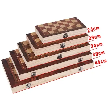 Træ-Skak-Backgammon-3-I-1-Skak Sæt Brikker Indendørs Rejse Skak Træ Folde Skakbræt Chessman Brætspil