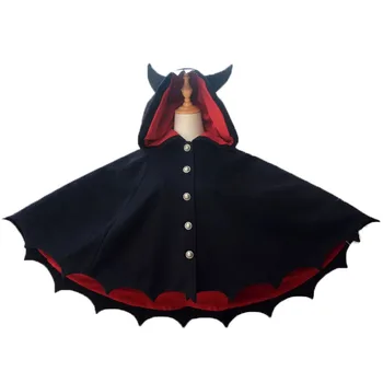 Fleece Poncho Hoodie Kappe Kvinder Frakke Halloween Sort Onde Bat Wing Horror Demon Kostume Goth Sjal Øre Hooded Sweater For Dame