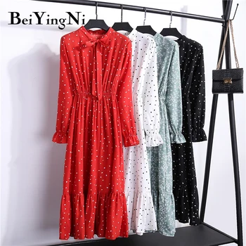 Beiyingni 24 Farver Kvinders Kjole Blomstret Print Chiffon Fritids-Mode Slanke Elegante koreansk Stil Chiffon Lang Part Smarte Kjoler