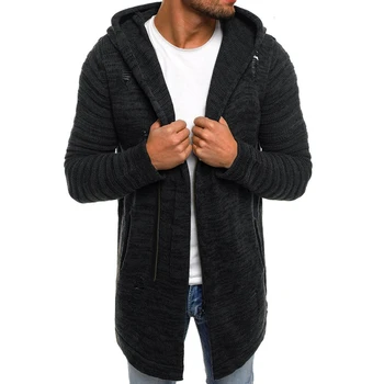2019 Nye Mænds Lang Sweater Frakke Mandlige Solid Farve Hætteklædte Sweatercoat Overtøj til Vinter Varm Lang Sweater Jakker M-2XL