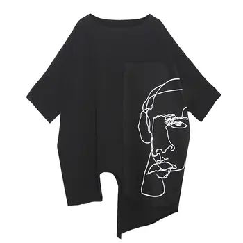 XITAO Geometrisk Mønster Print T-Shirt Mode Nye Plisserede 2020 Foråret Uregelmæssige Tynd Gudinde Fan Mindretal Casual t-stykkerne XJ4823