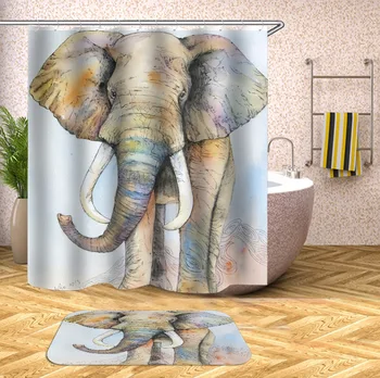 2021 nye ankomst stil polyester stof 120gsm vandtæt badeforhæng elefant-brusebad gardin til badeværelse