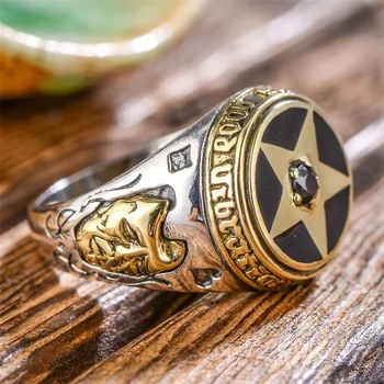 V. YA 925 Sterling Sølv Omvendt Pentagram Ring til Mænd med Naturlige Sten Pentacle Ringe, Smykker Mode Mænd Ring
