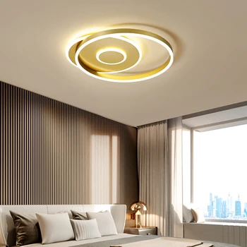 Moderne Led-Rund Ring Loft Lys Brun Guld, Metal Lampe med Akryl Lampeskærm Dæmpbar Belysning til Køkken Soveværelse Badeværelse