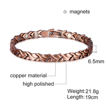 Magnetisk Ren Kobber Armbånd til Kvinder Vintage Kæde Sundhed Energi Magnetisk armbånd & Armbånd for Gigt Kvinder Smykker