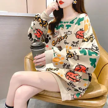 Kawaii Hættetrøjer Til Kvinder Top Tøj Rund Hals Kvindelige Efteråret Pullovere Fuld Ærme Streetwear Koreanske Oversize Print Sweatshirt