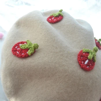Håndlavet Kawaii Røde Jordbær Beret Vintage Maler Hat Kvinder Uld Hætte Opvarmning Gave, Mode I Høj Kvalitet Engros