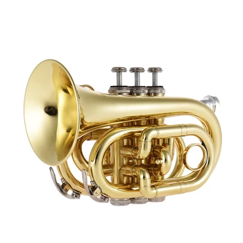 Ammoon Professionel Pocket Trompet Tone Fladskærms B Bb Messing blæseinstrument med Mundstykket, Handsker, Klud, Børste Fedt Hard Case