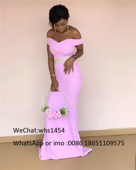 Mbcullyd Pink Havfrue Afrikanske Brudepige Kjoler 2020 Lang Sexet Off Skulder Kvinder Bryllup Part Kjole Robe Demoiselle D ' honneur