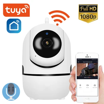 Tuya Smart IP-Kamera, 1080P HD-Cloud Auto Tracking WiFi Cam Indendørs Hjem babyalarm Night Vision Trådløs Sikkerhed Overvågning