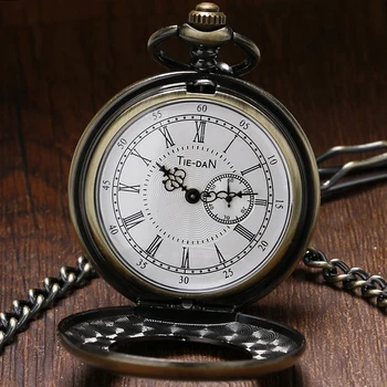 Halvdelen Hunter Bronze Quartz lommeur Unikke Lille Sekund Dial Vintage Lomme Vedhæng Ur med Kæde Gave Reloj de bolsillo
