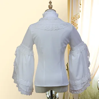 Damer Victorianske Lolita Kvinder Cos Anime Cosplay Costume Uniformer Gotisk Palads Prinsesse Retro Flare Ærmet Shirt Hvid