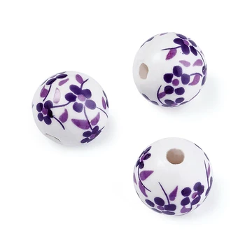 10stk 27~28mm Håndlavet Blå og Hvid Porcelæn Keramiske Smykker at Gøre DIY-Løse Perler, Runde, med Blomst, MediumBlue, Hul: 3mm