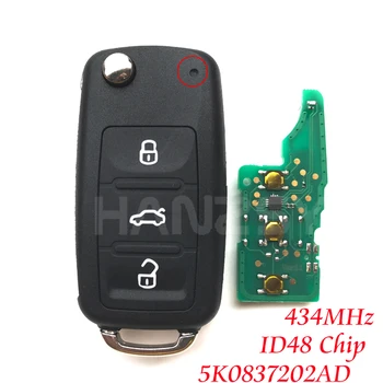 3 knapper, 434Mhz Fjernbetjeningen For Volkswagen, VW Beetle Golf Eos Polo Sharan 2011 2012 2013 Flip Folde nøglen ID48 Chip 5K0837202AD
