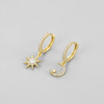 925 Sterling Sølv Måne og Stjerne Øreringe CZ Crystal Charms Øreringe Til Kvinder, Piger, Dame Mode koreanske Smykker