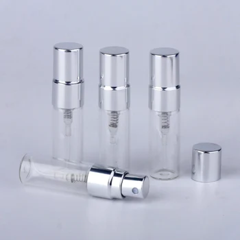 M.100 stk/Masse 3ml Bærbare Prøve Spray Flaske Transparet Glas Parfume Flaske Forstøver Sølv Metal Pumpe Rejse Flaske Container