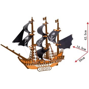 3D Træ-Puslespil Sejlbåd Pirat Skib Puslespil Færge Model DIY sejlbåd Børn Uddannelse Legetøj Black Pearl Antal