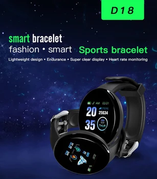 D18 Smartwatch-Armbånd Puls, Blodtryk O2 Overvåge Fitness Tracker Oplysninger Skubbe Smart Watch Mænd Kvinder