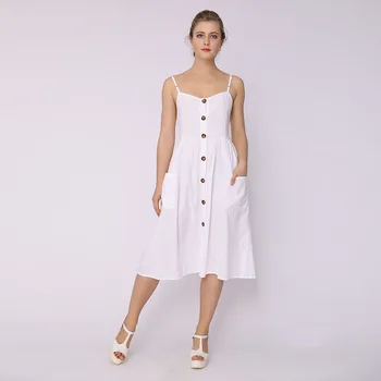 2020 Europæiske og Amerikanske damer plus size casual solid farve slynge enkelt breasted kjole 1118